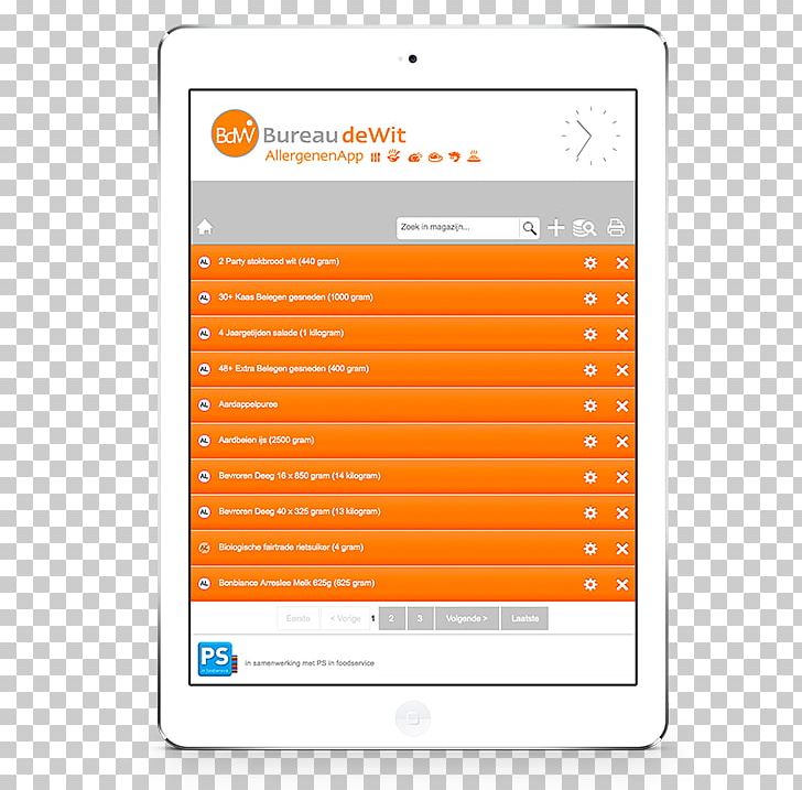 Koninklijke Horeca Netherlands Bureau De Wit Allergen Orange S.A. Mobile App PNG, Clipart, Allergen, Area, Brand, Dish, Food Safety Free PNG Download