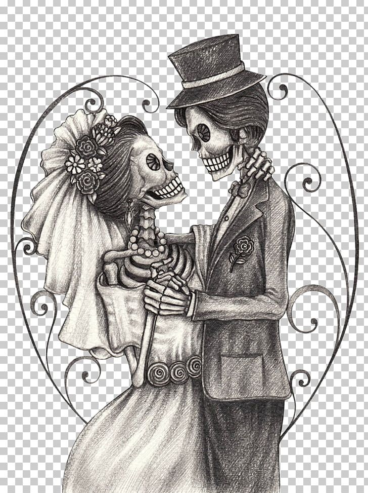 Calavera Wedding Invitation Day Of The Dead Drawing PNG, Clipart, Black And White, Bridegroom, Calavera, Costume Design, Fashion Illustration Free PNG Download