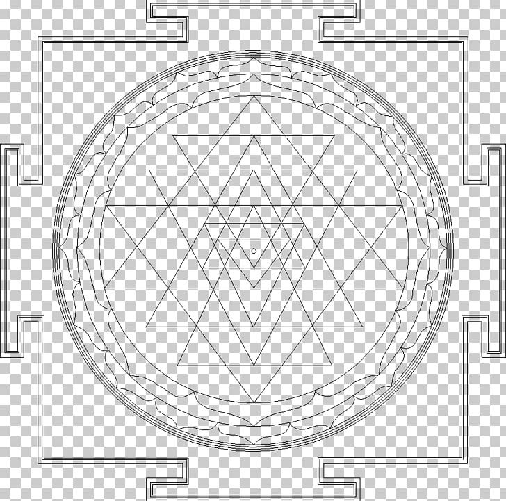 Sacred Geometry Sri Yantra Kalachakra PNG, Clipart, Anahata, Angle, Area, Black And White, Chakra Free PNG Download