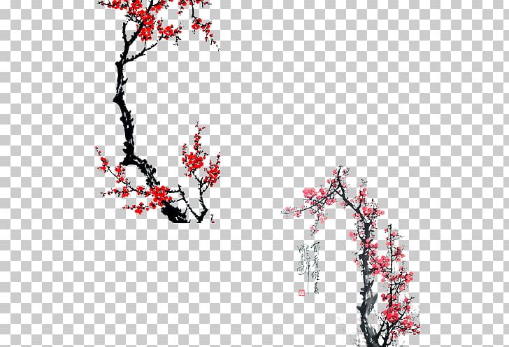 Ink Wash Painting Plum Blossom Chinese Painting Illustration PNG, Clipart, Blossom, Branch, Cherry Blossom, Chinese Style, Color Ink Free PNG Download