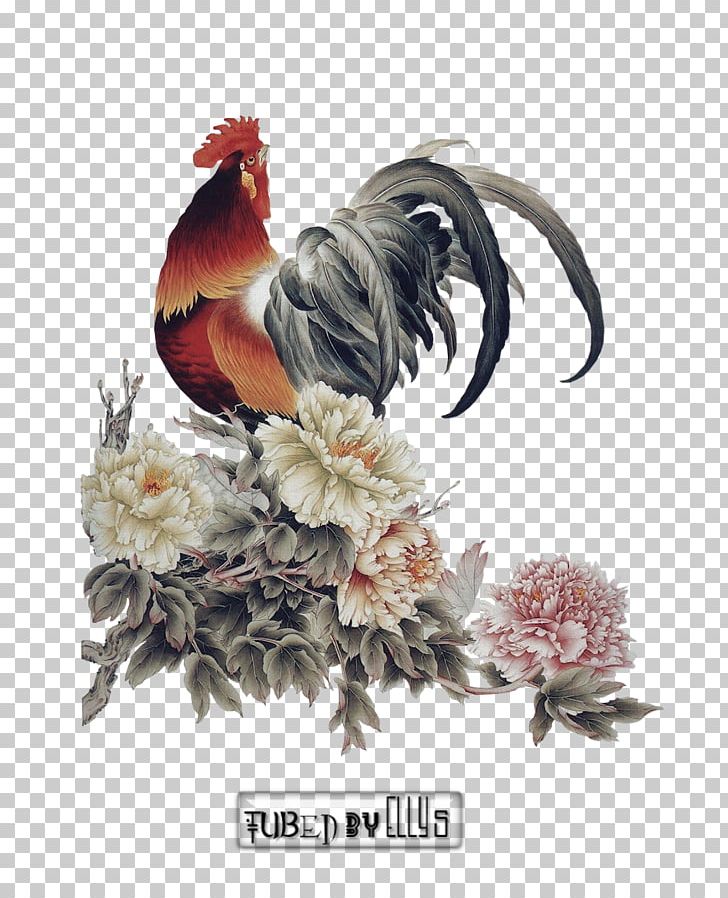 Chicken Rooster Self-Portrait With Thorn Necklace And Hummingbird Embroidery Painting PNG, Clipart, Animals, Art, Bantam, Bird, Chicken Free PNG Download