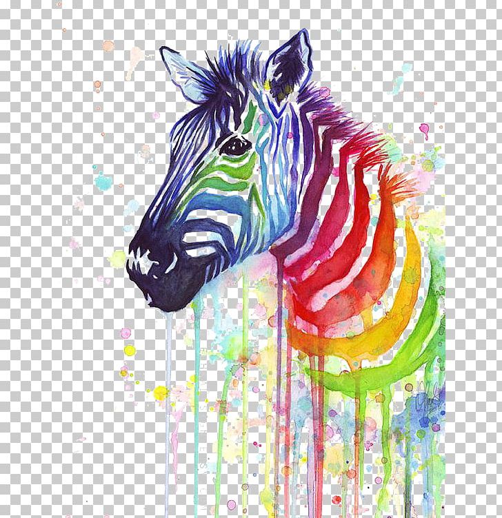T-shirt Zebra Paper Painting Rainbow PNG, Clipart, Animals, Art, Color, Colorful, Color Pencil Free PNG Download