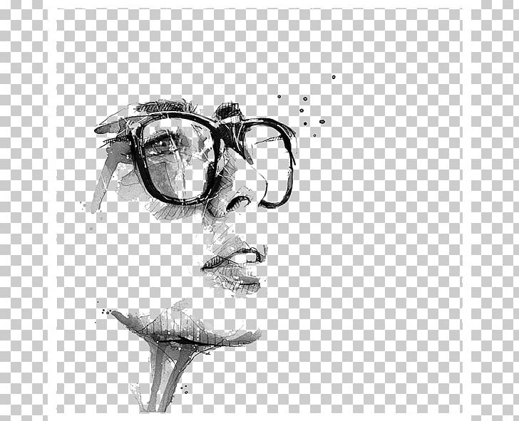 Portrait Painting Drawing Behance Illustration PNG, Clipart, Backgroun, Black, Black Hair, Black White, Glasses Free PNG Download