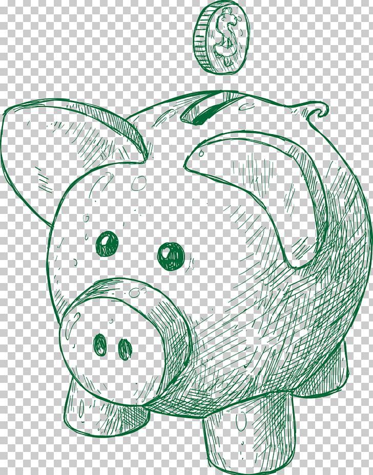 Piggy Bank with Coins Pour into it Hand Drawn Doodle Sketch Isolated  Vector Stock Vector  Illustration of finance outline 187932237