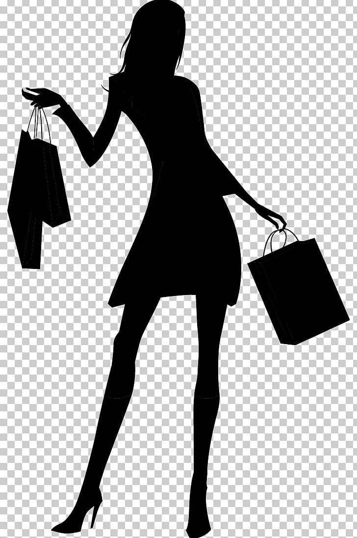 Silhouette Woman Shopping PNG, Clipart, Animals, Baby Girl, Black, Black And White, Dress Free PNG Download