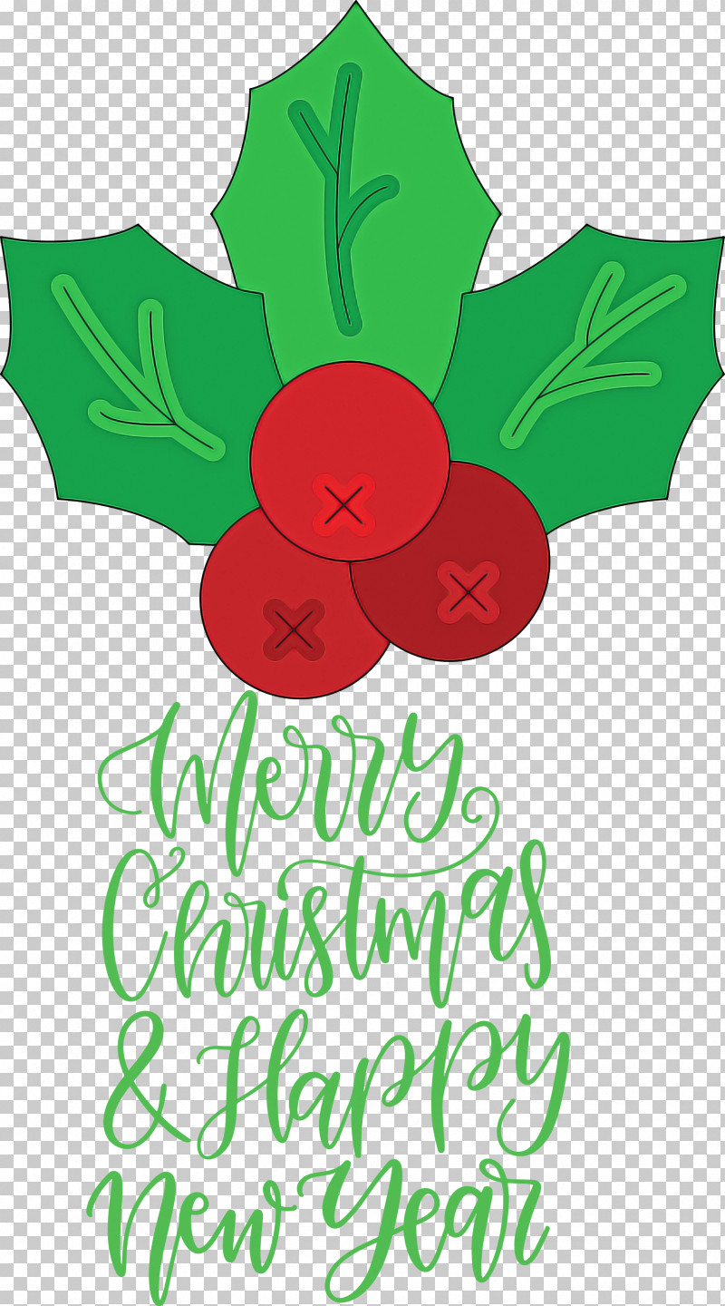 Merry Christmas Happy New Year PNG, Clipart, Cut Flowers, Flora, Floral Design, Flower, Green Free PNG Download