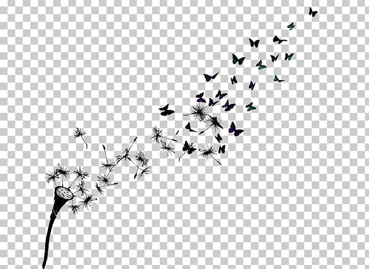 Butterfly Common Dandelion Sleeve Tattoo Drawing PNG, Clipart, Angle, Black, Black And White, Black Butterfly, Brush Free PNG Download