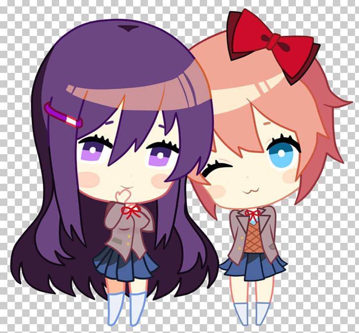 Doki Doki Literature Club! Chibi Team Salvato Fan Fiction Cupcake PNG, Clipart, Anime, Art, Black Hair, Book, Cartoon Free PNG Download