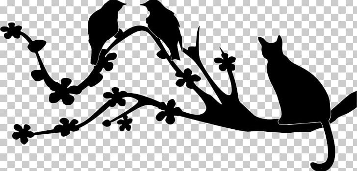 Bird Cat Silhouette Branch PNG, Clipart, Animals, Bird, Birds Silhouette, Black And White, Branch Free PNG Download