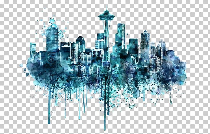 Seattle Watercolor Painting Skyline Drawing PNG, Clipart, Art, Artist, Canvas, Canvas Print, City Free PNG Download