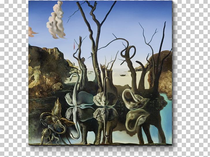 Swans Reflecting Elephants The Elephants Cygnini The Burning Giraffe Painting PNG, Clipart, Antler, Art, Artist, Canvas, Cygnini Free PNG Download
