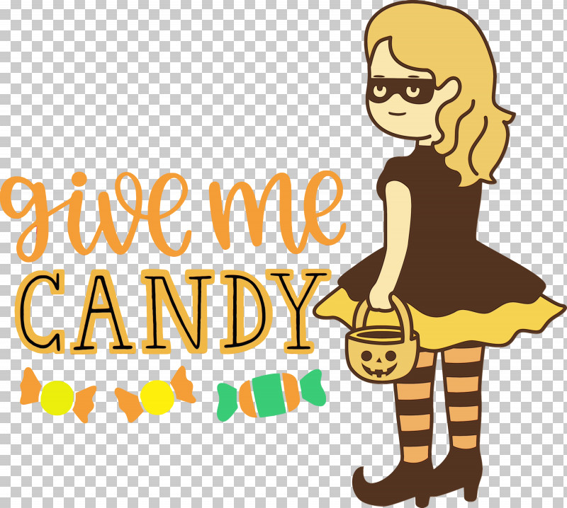 Logo Cartoon Yellow Meter Line PNG, Clipart, Behavior, Cartoon, Give Me Candy, Halloween, Happiness Free PNG Download