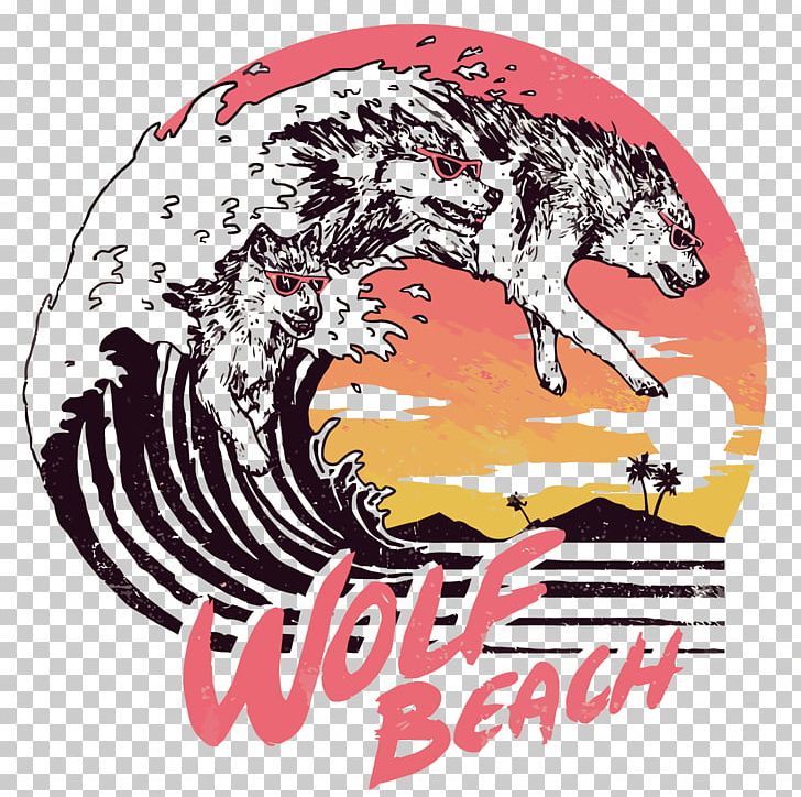 T-shirt Hoodie Gray Wolf Beach PNG, Clipart, Abstract Waves, American Style, Animals, Art, Coconut Trees Free PNG Download
