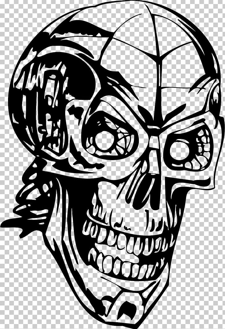 Tattoo Decal Terminator Skull PNG, Clipart, Art, Automotive Paint, Black And White, Bone, Decal Free PNG Download