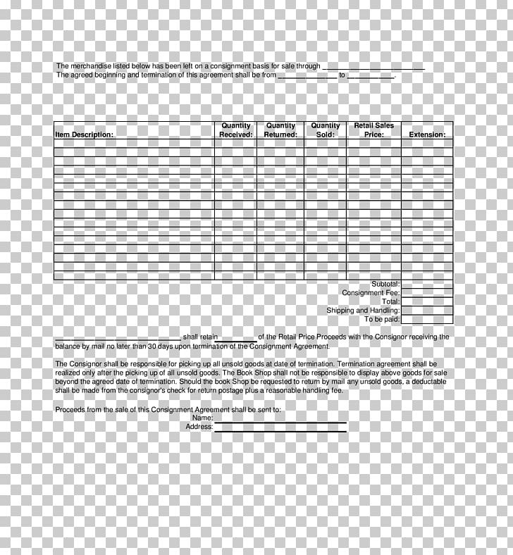 free consignment stock agreement template