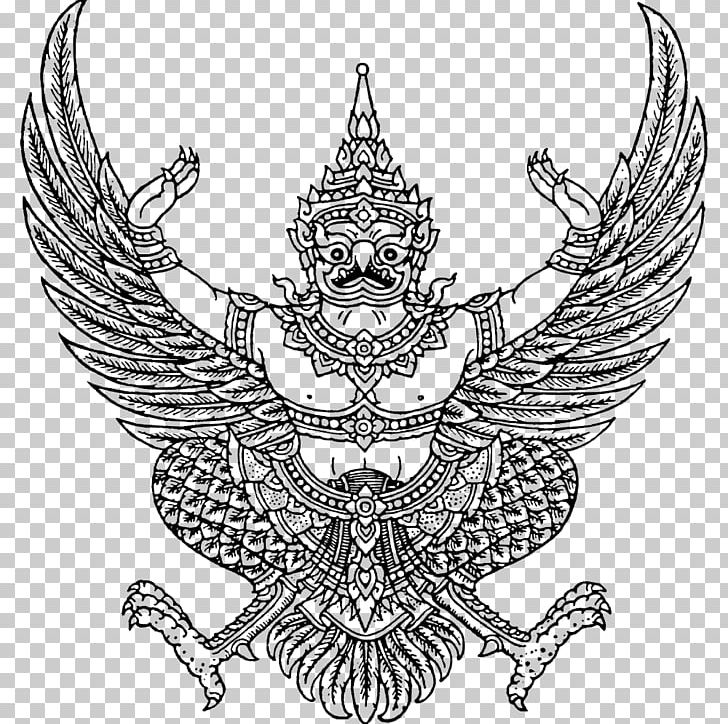 Emblem Of Thailand Garuda National Emblem Coat Of Arms PNG, Clipart, Artwork, Fictional Character, Flower, Miscellaneous, Monochrome Free PNG Download