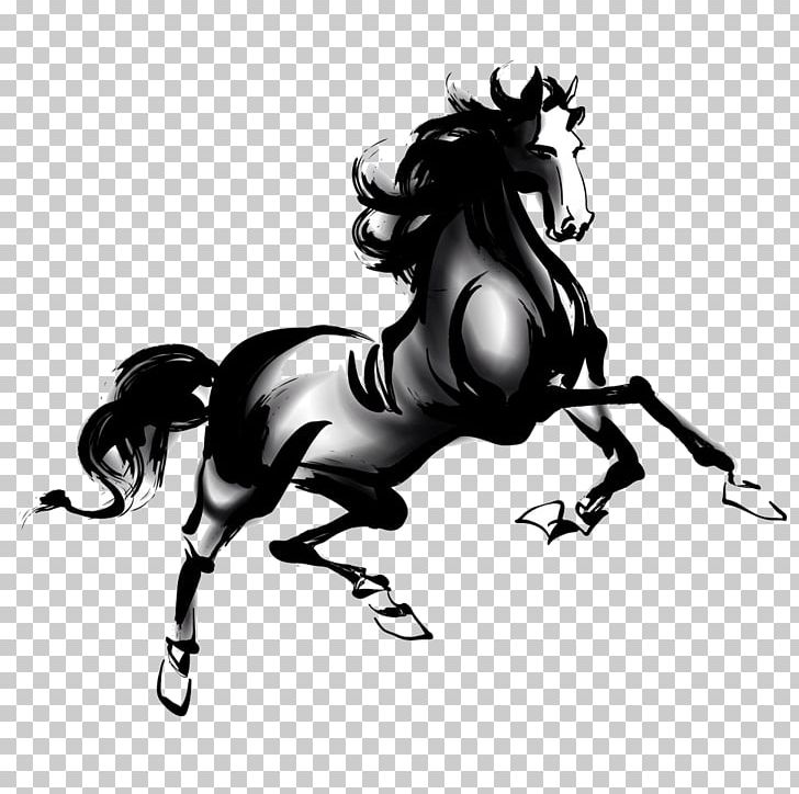 Horse Ink Wash Painting Chinese New Year Chinese Painting PNG, Clipart, Animals, Art, Black, Black And White, Bridle Free PNG Download