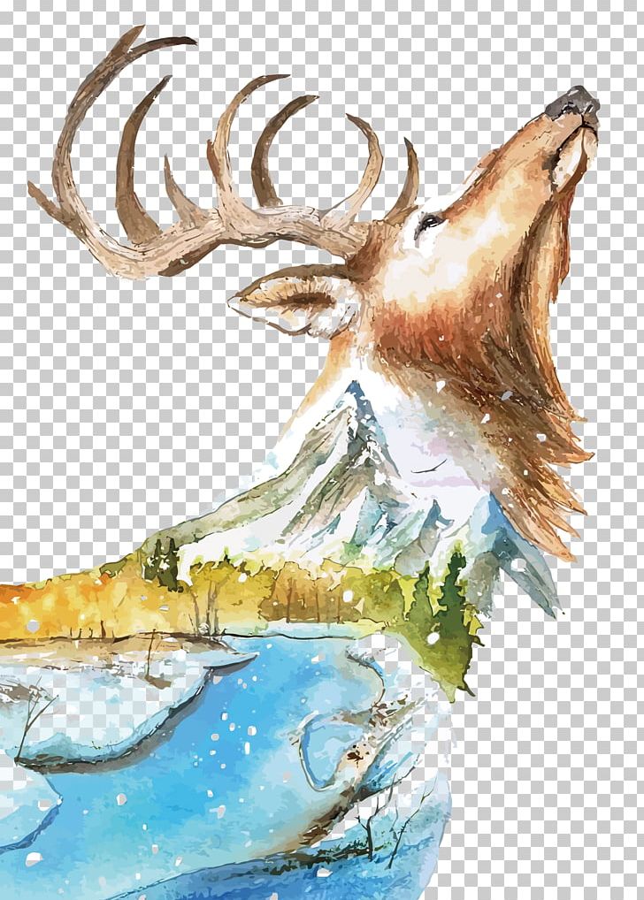 Cross-stitch Watercolor Painting Pattern PNG, Clipart, Animals, Antler, Art, Bead, Christmas Deer Free PNG Download