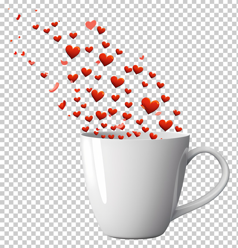 Love Heart Mug - White Cup With Heart Sprinkles PNG