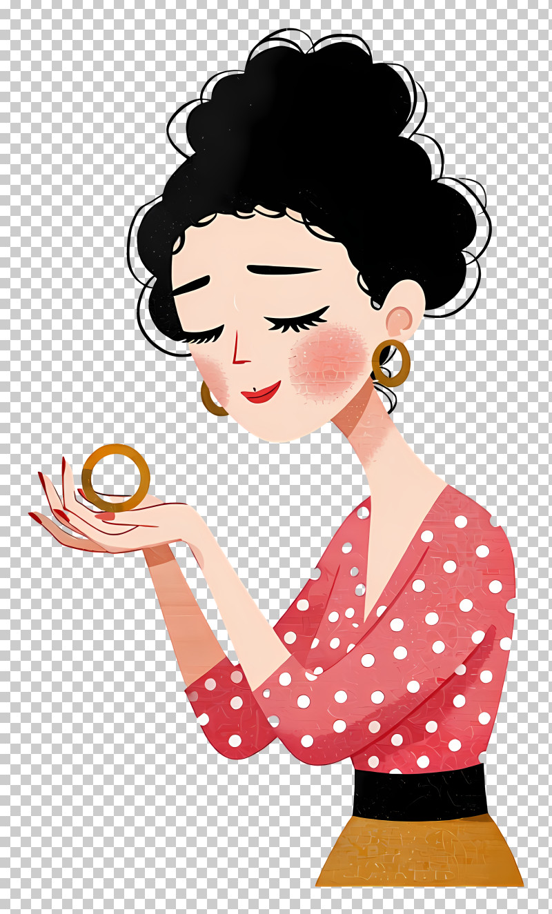 Woman Holding Ring Vintage Cartoon PNG