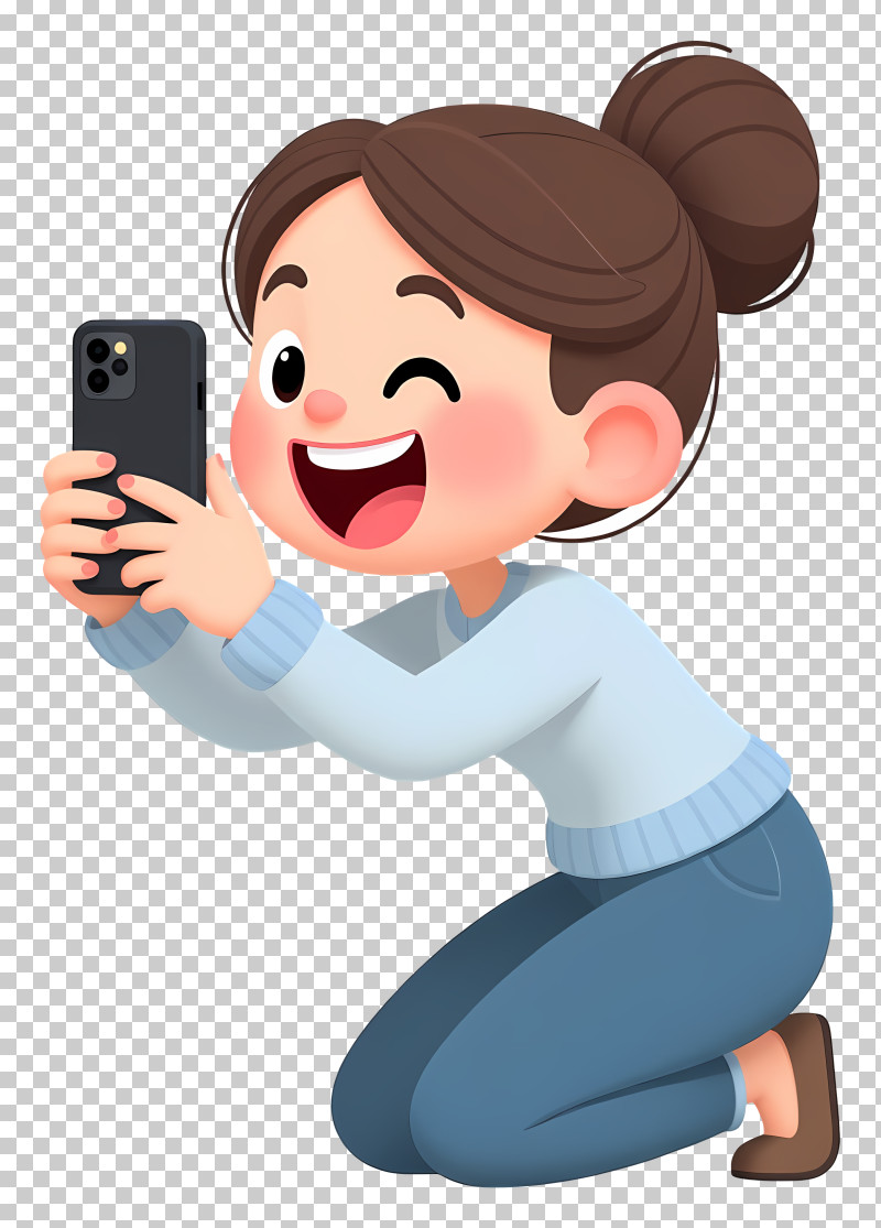 Animated Woman Bending Over - Kneeling Girl Taking Selfie PNG