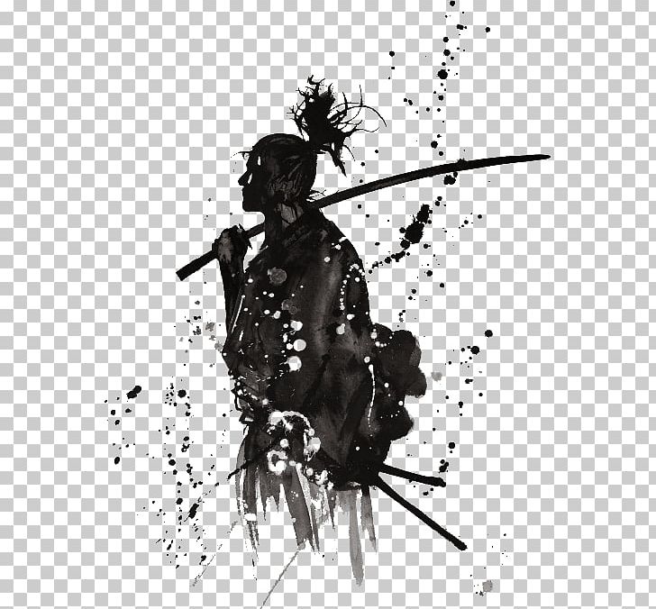 Samurai Japan Katana Warrior PNG, Clipart, Art, Black And White, Drawing, Fantasy, Fashion Illustration Free PNG Download