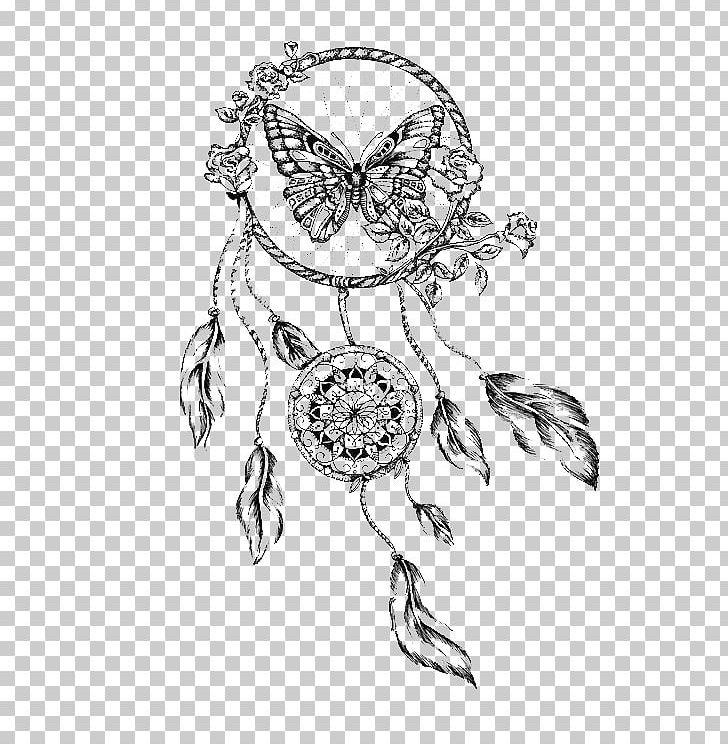 Dreamcatcher Drawing Butterfly Tattoo PNG, Clipart, Bird, Black, Body ...