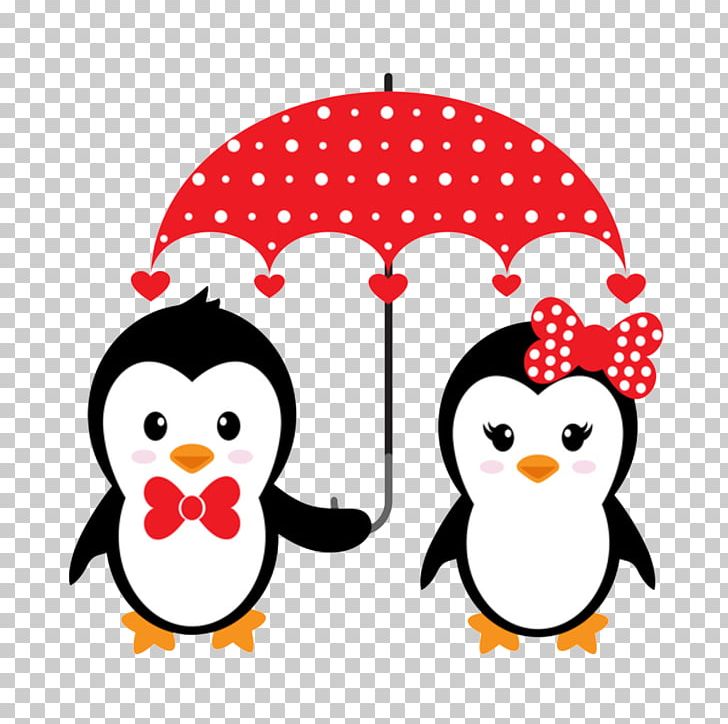 Penguin Cartoon Couple Illustration PNG, Clipart, Animals, Beach Umbrella, Beak, Bird, Bow Free PNG Download