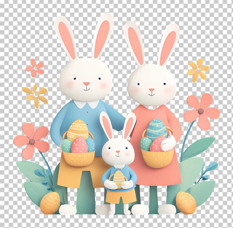 Cute Easter Bunny Family With Eggs PNG