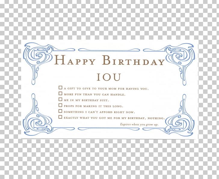 IOU Birthday Greeting & Note Cards Gift Card PNG, Clipart, Birthday, Birthday Card, Blue, Christmas, Coupon Free PNG Download