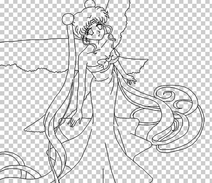 Sailor Moon Queen Serenity Line Art Drawing Female PNG, Clipart, Arm, Artwork, Black And White, Cartoon, Chibi Free PNG Download