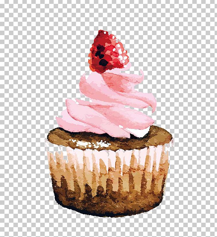 Cupcake Strawberry Cream Cake Birthday Cake Watercolor Painting PNG, Clipart, Art, Baking, Buttercream, Cake, Cakes Free PNG Download
