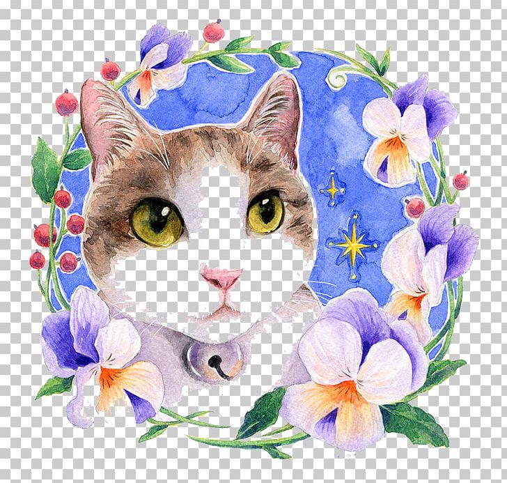 Watercolor: Flowers Cat Watercolour Flowers Watercolor Painting PNG, Clipart, Animals, Carnivoran, Cartoon, Cat Like Mammal, Flower Free PNG Download