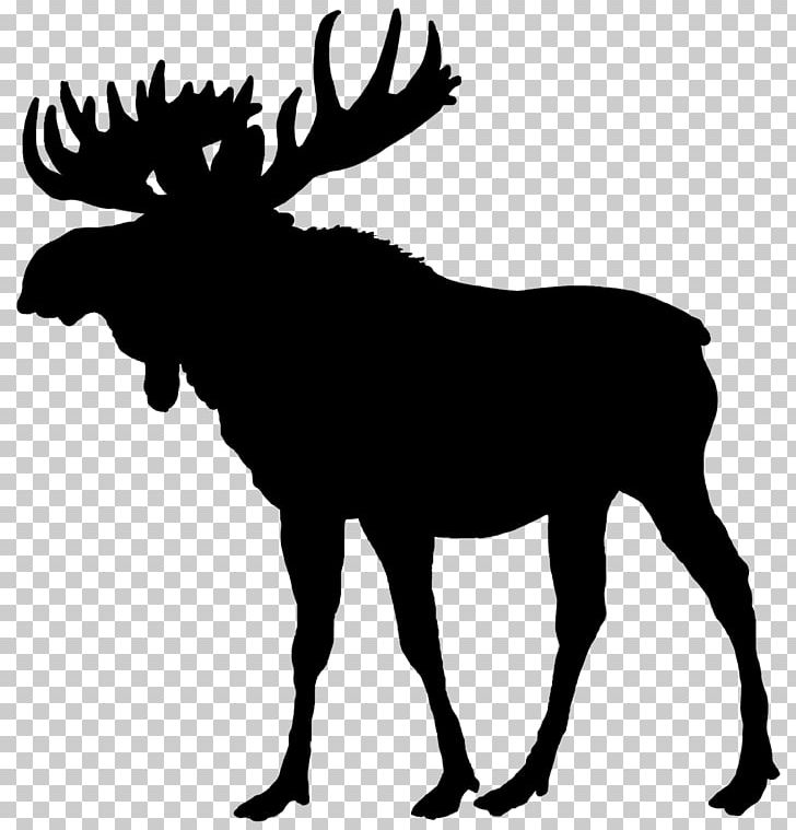 Moose Silhouette Deer PNG, Clipart, Animals, Antler, Art, Black And White, Cattle Like Mammal Free PNG Download