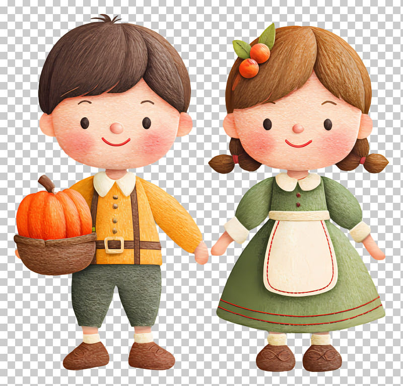 Children Rejoice On Thanksgiving Day - Cute Harvest Boy And Girl PNG