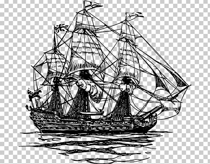 Sailing Ship Piracy Drawing PNG, Clipart, Art, Barque, Black And White, Boat, Brigantine Free PNG Download
