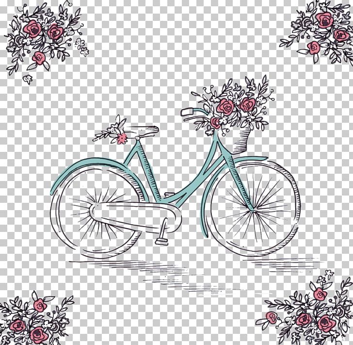 Bicycle Cycling Euclidean PNG, Clipart, Bicycle Accessory, Bicycle Frame, Bicycle Part, Flower, Hand Free PNG Download