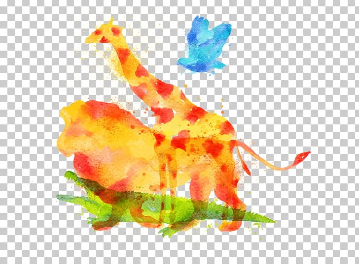 Giraffe Lion Watercolor Painting Drawing PNG, Clipart, Animals, Beautiful, Computer Wallpaper, Draw, Drawing Vector Free PNG Download
