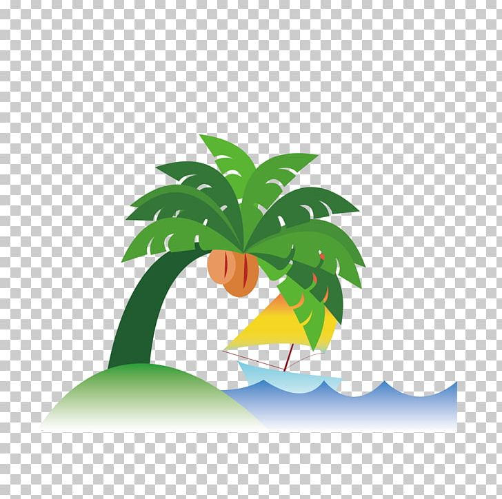 Coconut Flat Design Sea Cartoon PNG, Clipart, Branch, Christmas Tree, Coconut Vector, Computer Wallpaper, Family Tree Free PNG Download