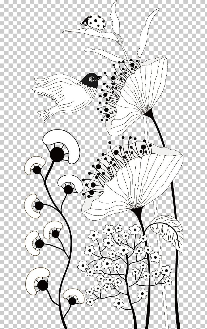 Black And White Decoupage Photography Illustration PNG, Clipart, Bird, Black, Branch, Cartoon Plants, Digital Image Free PNG Download