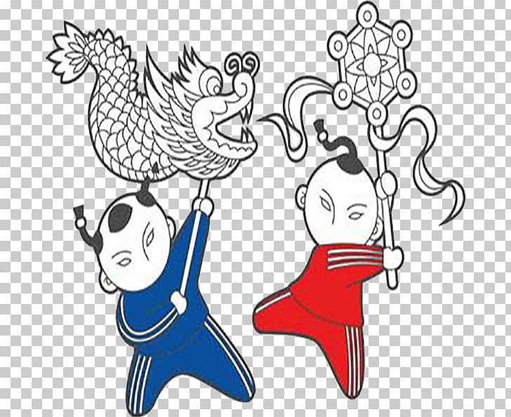 Dragon Dance Chinese New Year Cartoon PNG, Clipart, Area, Art, Artwork, Black And White, Busy Free PNG Download