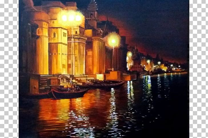 Ghats In Varanasi Painting Water Transportation PNG, Clipart, Acrylic Paint, Art, Artist, Canvas, Evening Free PNG Download