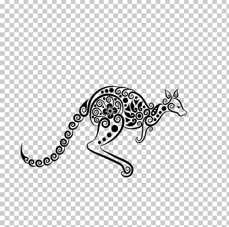 Kangaroo Tattoo Ornament PNG, Clipart, Animals, Big Cats, Black And White, Body Jewelry, Carnivoran Free PNG Download