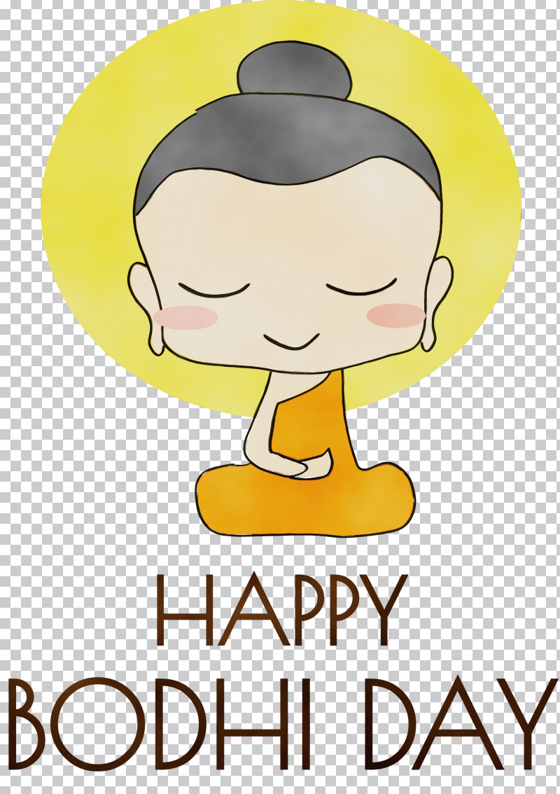 Cartoon Logo Character Poster Yellow PNG, Clipart, Behavior, Bodhi, Bodhi Day, Cartoon, Character Free PNG Download