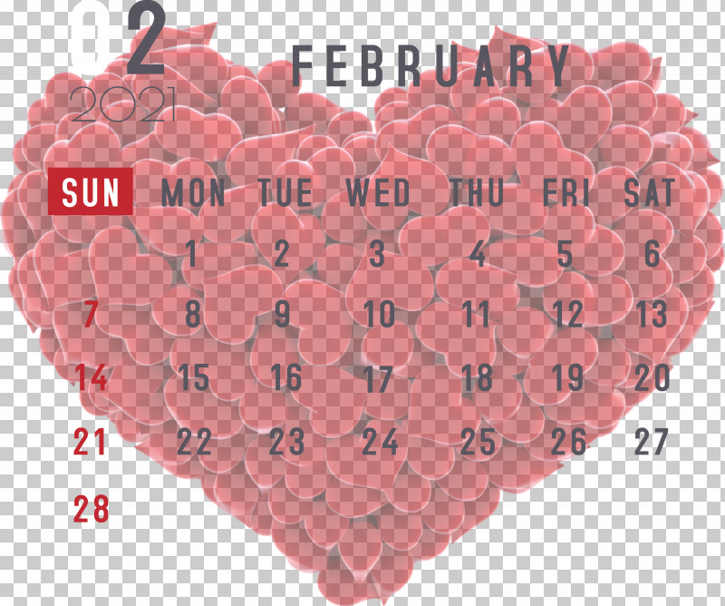 February 2021 Printable Calendar February Calendar 2021 Calendar PNG, Clipart, 2021 Calendar, M095, Valentines Day Free PNG Download