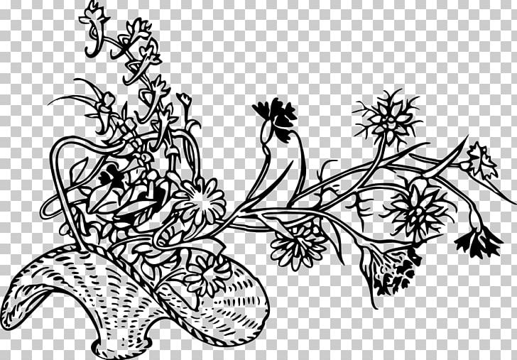Drawing Flower Coloring Book Basket PNG, Clipart, Art, Artwork, Basket, Black And White, Branch Free PNG Download