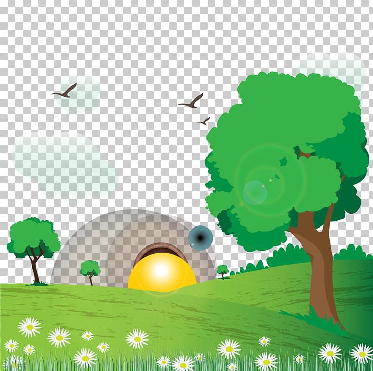 Natural Landscape Euclidean Drawing PNG, Clipart, Biome, Bird, Cartoon, Computer Wallpaper, Grass Free PNG Download