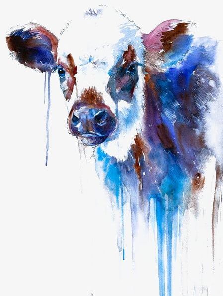 Watercolor Cow PNG, Clipart, Animal, Backgrounds, Blue, Cattle, Cow Free PNG Download