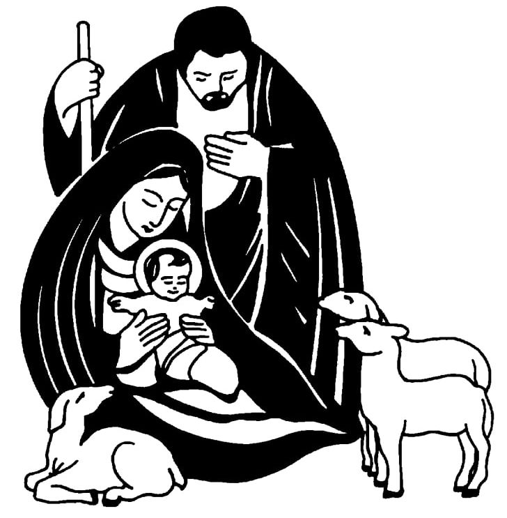nativity scene black and white clipart