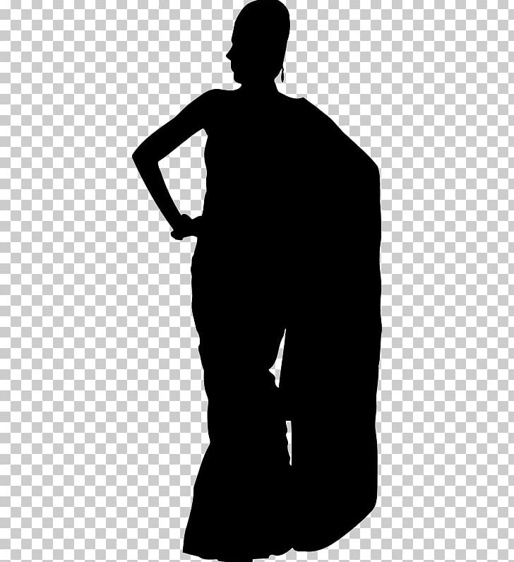 Sari Silhouette Female Dress PNG, Clipart, Animals, Black, Black And White, Clothing, Dress Free PNG Download